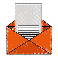 Lyrik Newsletter Anmeldung stilisiertes rotes Briefkuvert mit herausschauendem Blatt 