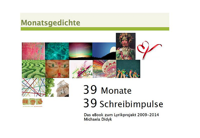 Monatsgedichte eBook "39 Monate | 39 Schreibimpulse" Cover mit Fotos der 39 Monatsimpulse