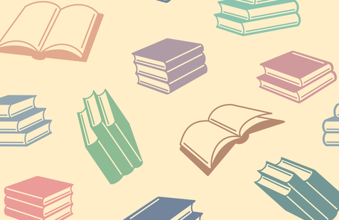 Notizbuch-Illustration vor hellgelbem Hintergrund bunte Bücherstapel und aufgeschlagene Baende © Klava | Depositphotos 