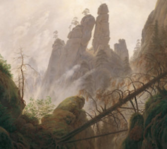 Grusel- und Schauergedichte – Die neblige Felsenlandschaft von Caspar David Friedrich stimmt auf die Lyrik-Schreibnacht ein.