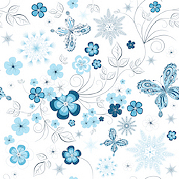 Carla Capellmann Kalendergedichte - hellblaue Eiskristalle vermischt mit Blueten und Schmetterlingen 