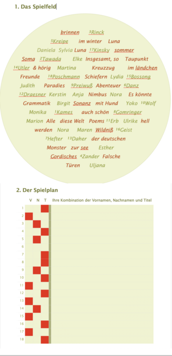 Ratespiel-Lyrikerinnen-21-Jh-1-rundes Spielfeld-mit Namen-2-Spielplan-mit-Tabelle-fuer-LoesungswortUnternehmen-Lyrik